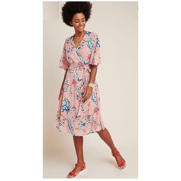 Maeve Adelaide Pink Floral Wrap Midi Dress NWT size XS - Picture 9 of 9